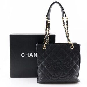 CHANEL PST Chain Tote Shoulder Bag A20994 Matelasse black Caviar skin Women